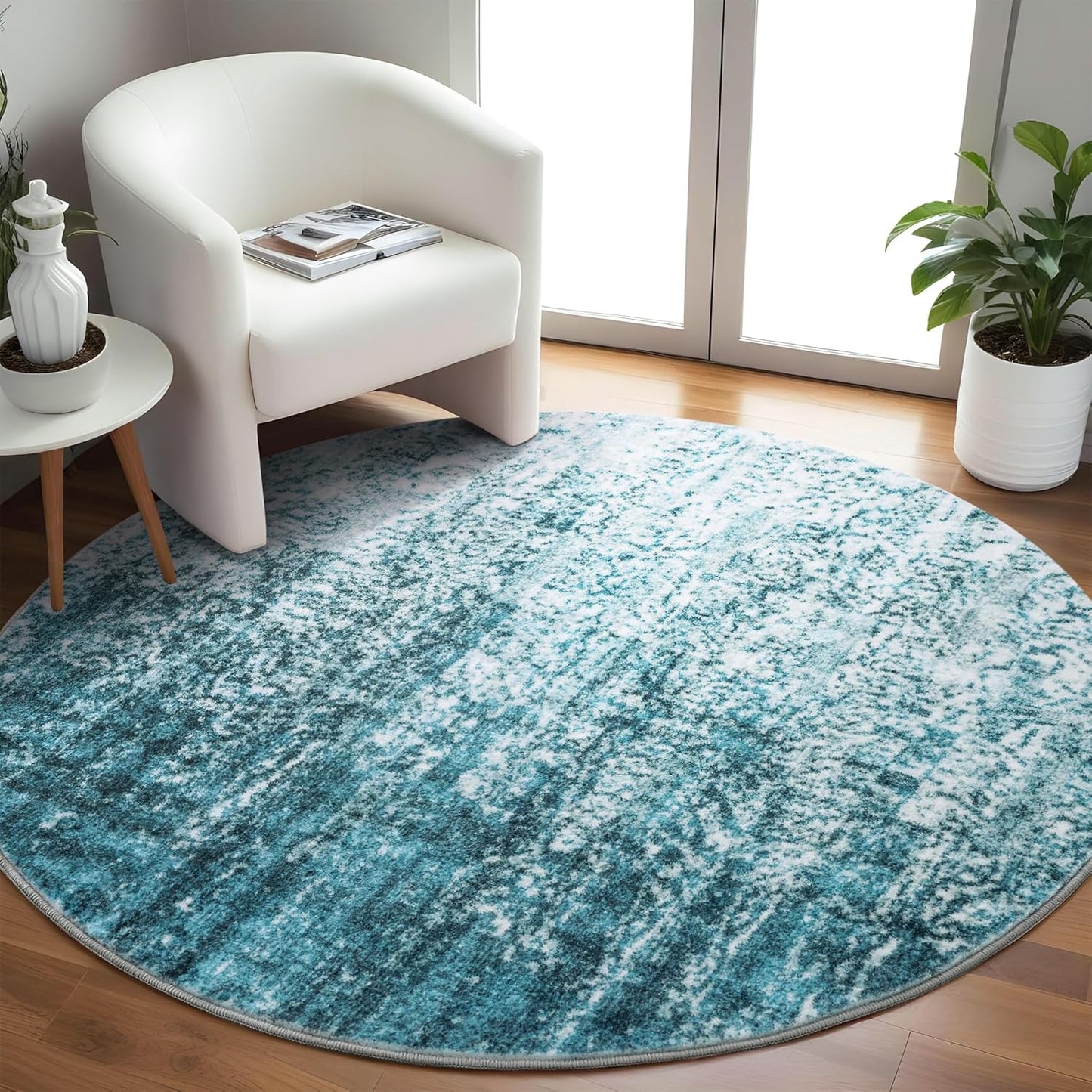 Carvapet 4ft Washable Round Rugs, Modern Abstract Circle Rug, Non Slip Rubber Backing Foldable Low Pile Carpet for Living Room Bedroom, 4ft Red/Orange Rug