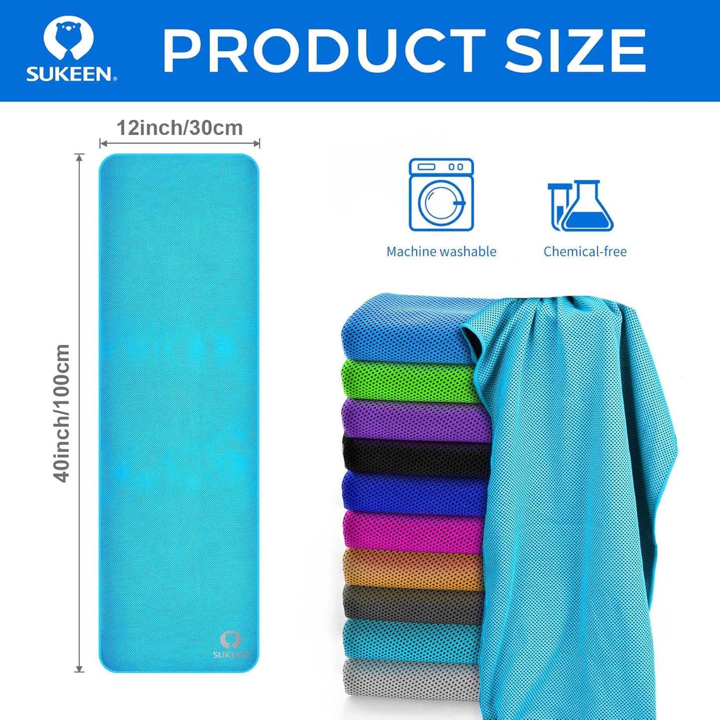 Sukeen [4 Pack Cooling Towel (40"x12"), Soft Breathable Chilly Microfiber Towel for Yoga,Sport,Running,Gym,Workout,Camping,Fitness,Workout & More Activities