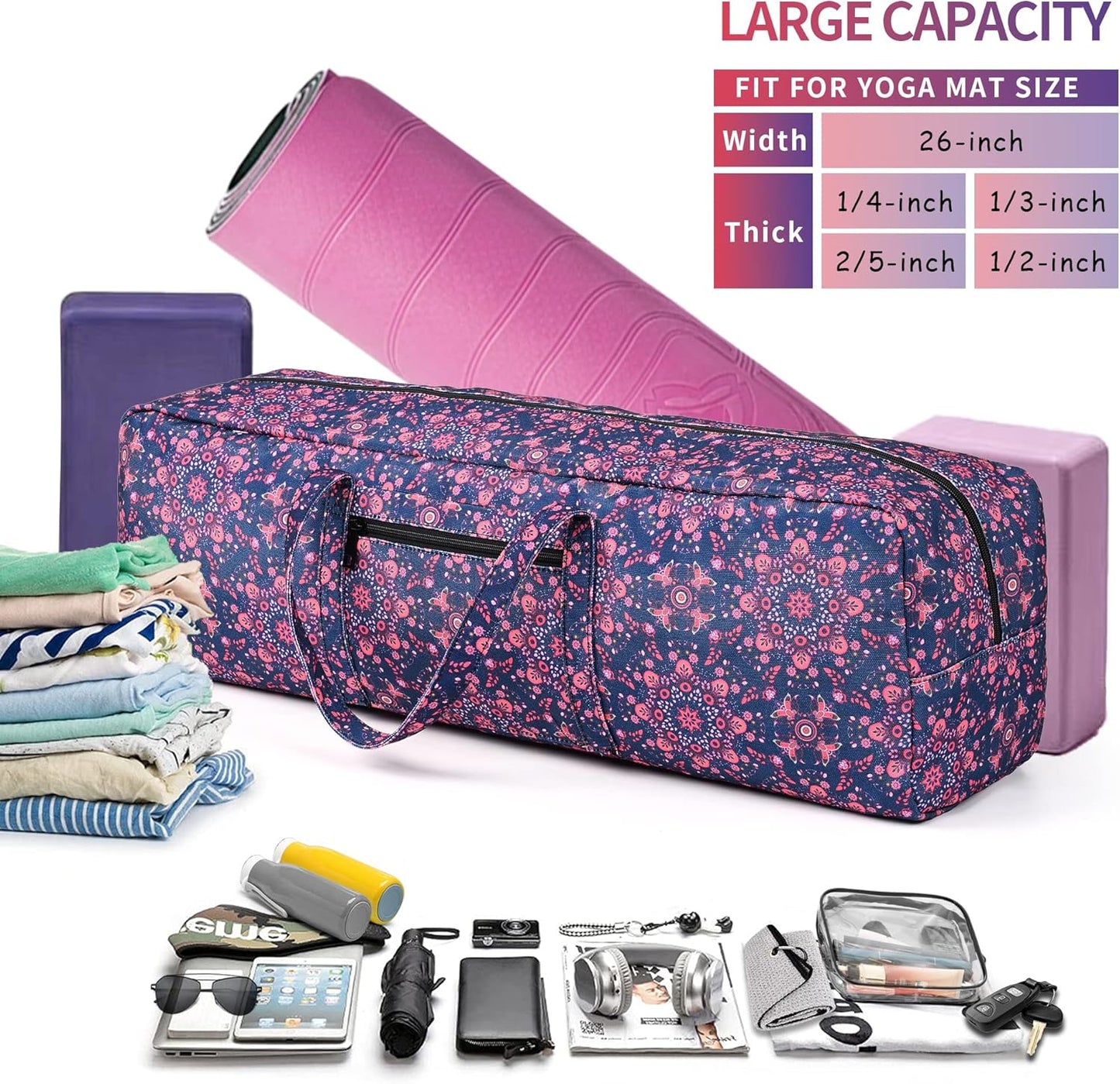 Boulder Bee | Yoga Mat Bag | Large Yoga Mat Carrier with Wet Pocket | Yoga Gifts | Gym Tote Bag for Women