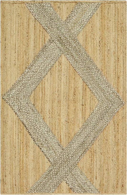 Kilim Area Rug 2x3 Flatweave Hand Braided Jute Offwhite Beige Design Handmade Boho Thick 0.27" Geometric Pattern Carpet Sisal Jute Rug Indoor Outdoor Use Rugs for Bedside, Kitchen, Yoga Mat - Colors B