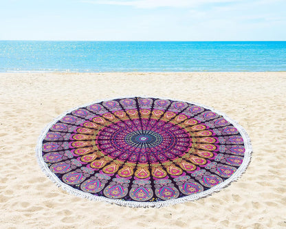 Mandala Round Beach Tapestry Boho Hippie Blanket Bohemian Large Table Cloth Home Decor Yoga Mat Meditation Picnic Rug Throw Hippy Gypsy Tablecloth Roundie (42 Inches, Orange And Blue)