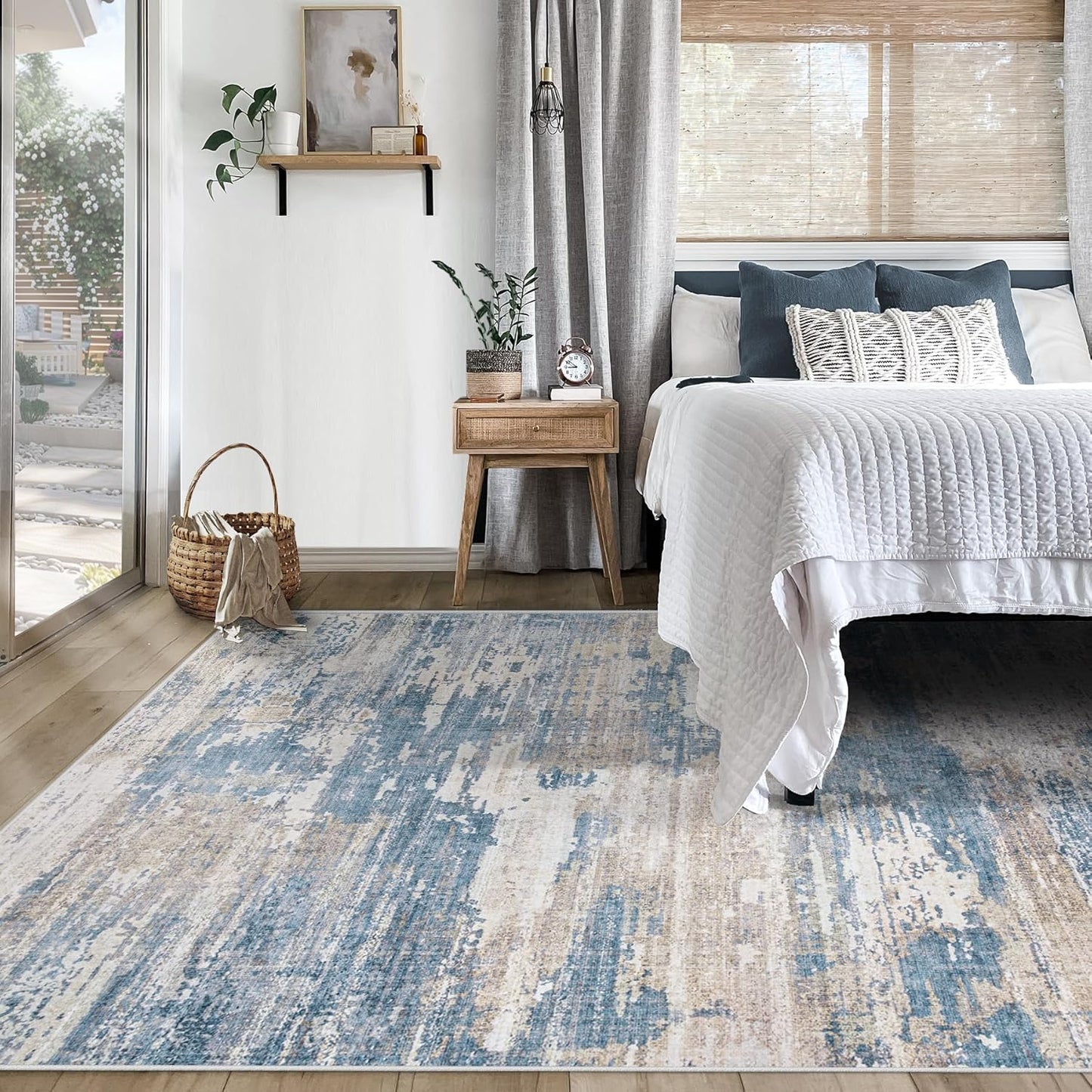 XLUEZ 8x10 Area Rugs for Living Room, Washable Modern Abstract Large Area Rug Neutral Soft Non Slip Kids Rug Stain Resistant Indoor Carpet for Bedroom Nursery Dining Children's Room(Blue, 8'x10')
