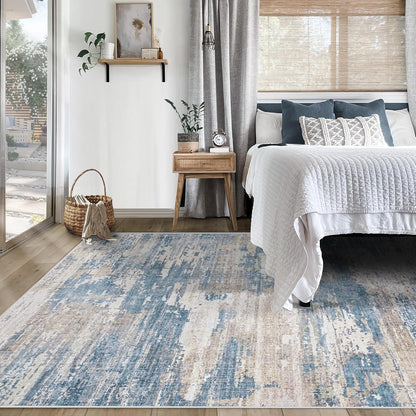 XLUEZ 8x10 Area Rugs for Living Room, Washable Modern Abstract Large Area Rug Neutral Soft Non Slip Kids Rug Stain Resistant Indoor Carpet for Bedroom Nursery Dining Children's Room(Blue, 8'x10')