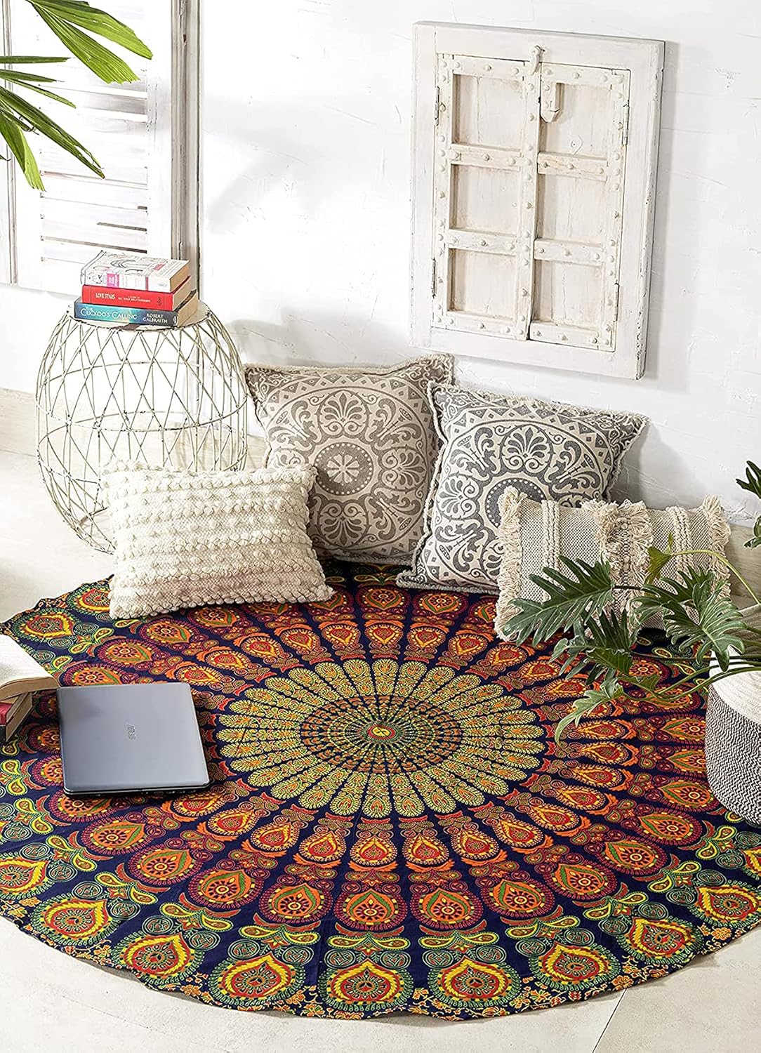 raajsee Purple Round Beach Tapestry Hippie/Boho Beach Blanket Mandala/Indian Cotton Throw - Round Tablecloth/Home Decor/Indie Rug Yoga Mat Meditation Picnic Rugs 127 CM / 50 INCHE Circle