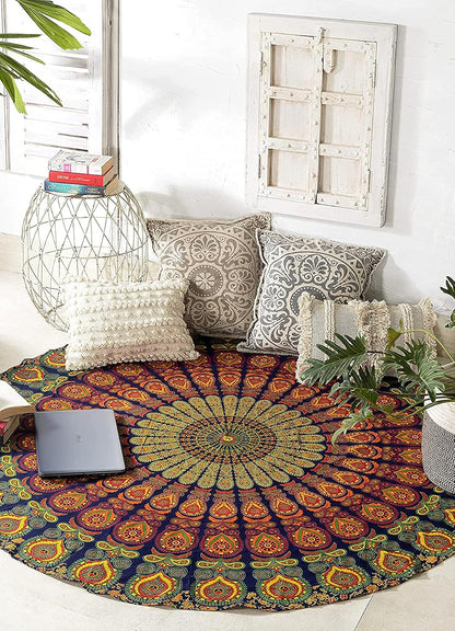 raajsee Purple Round Beach Tapestry Hippie/Boho Beach Blanket Mandala/Indian Cotton Throw - Round Tablecloth/Home Decor/Indie Rug Yoga Mat Meditation Picnic Rugs 127 CM / 50 INCHE Circle