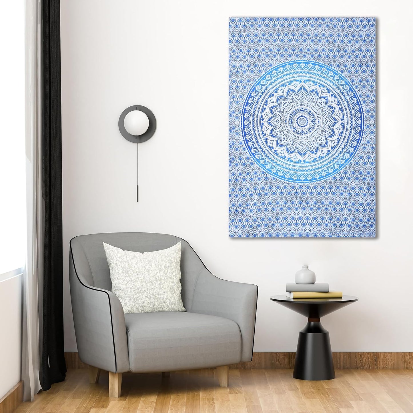 THE ART BOX Original Gold Tapestry Wall Hanging Mandala – Cotton Throw Tapestry – Boho Bedding White and Gold Medium Bedspread 54x60 Inches – Meditation & Yoga Rug Mat