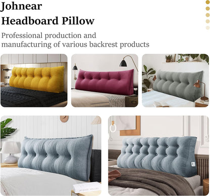 Cotton Linen Daybed Pillow Large Filled Triangular Soft Headboard Wedge Cushion Bed Backrest Positioning Support Reading Pillow for Adult Shoulder Lumbar Leg Bolster（Yellow, Small）