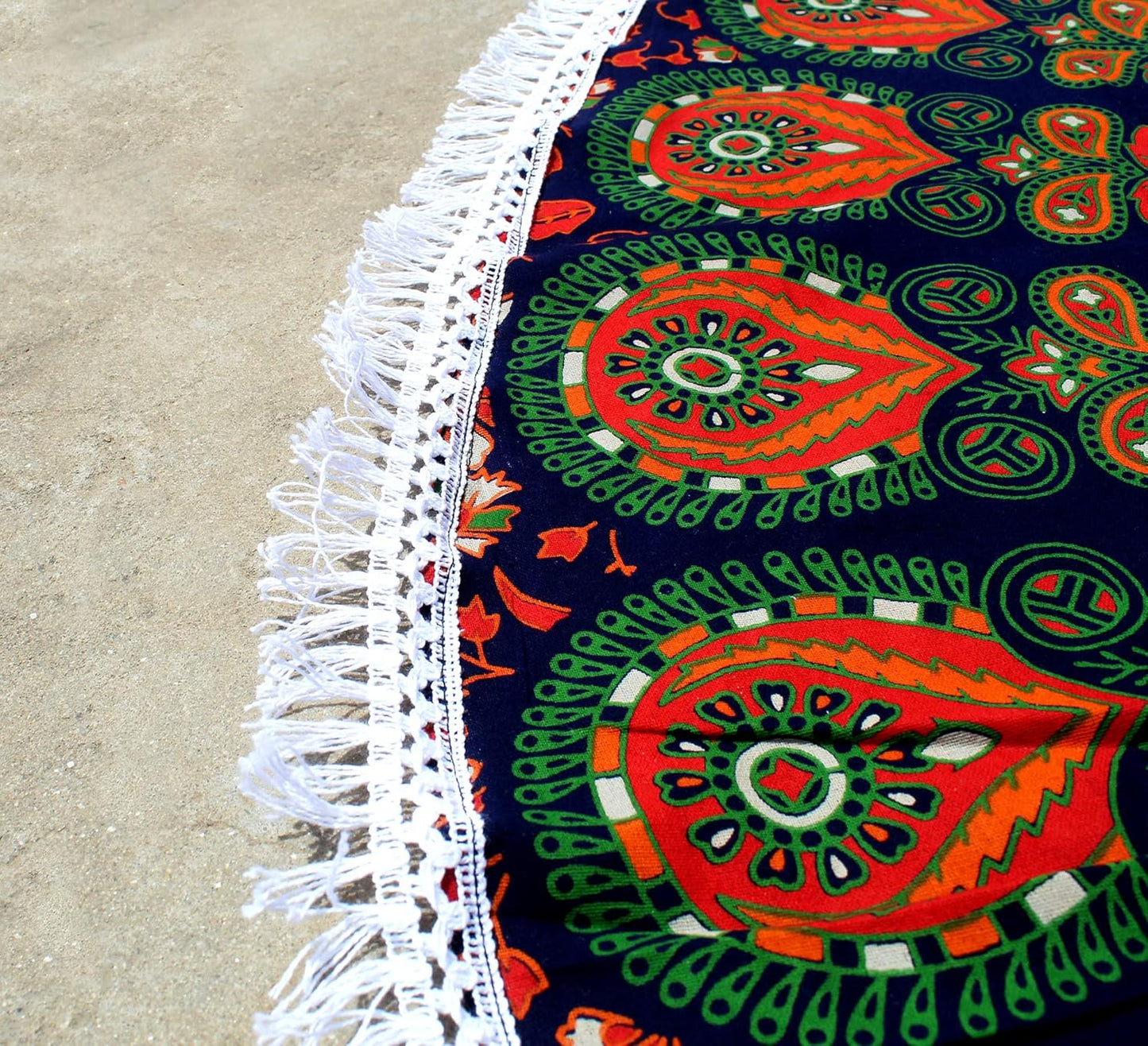 Mandala Round Beach Tapestry Boho Hippie Blanket Bohemian Large Table Cloth Home Decor Yoga Mat Meditation Picnic Rug Throw Hippy Gypsy Tablecloth Roundie (42 Inches, Orange And Blue)
