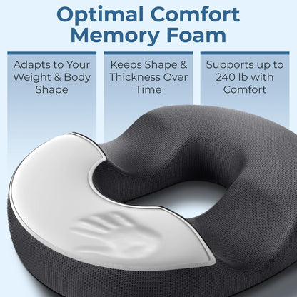 5 STARS UNITED Donut Pillow Hemorrhoid Tailbone Cushion – Large Floor Cushion for Pain Relief – Coccyx, Prostate, Sciatica, Pelvic Floor, Pressure Sores, Pregnancy, Postpartum Recovery, Black