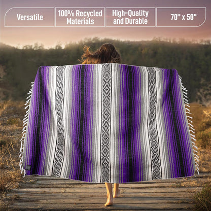 Hydration Nation Authentic Large Handwoven Mexican Blanket - Soft Yoga - Durable Serape - Lightweight Falsa, Beach, Camping, Picnic, Outdoor 70"x50" - Mandarin