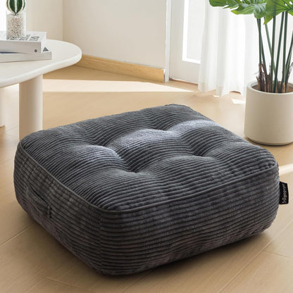 HIGOGOGO Floor Pillow Cushion for Adults, Meditation Cushion Pillow, Large Square Floor Sitting, Tufted Corduroy Cover, for Tatami Living Room or Yoga, 22x22 Inch, Dark Grey