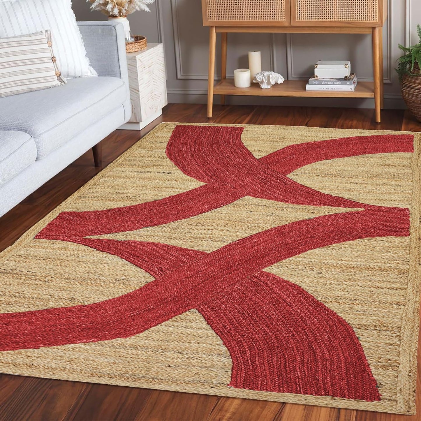 Premium Quality Jute Rug 4x6 Feet Area Rug Natural Fiber Jute Rugs Thick 0.27" Black Abstract Pattern Geometric Rugs for Kids Room, Living Room, Yoga Mat, Indoor Outdoor Carpet - Colors B