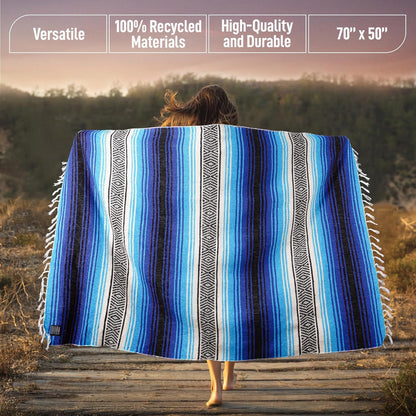 Hydration Nation Authentic Large Handwoven Mexican Blanket - Soft Yoga - Durable Serape - Lightweight Falsa, Beach, Camping, Picnic, Outdoor 70"x50" - Mandarin