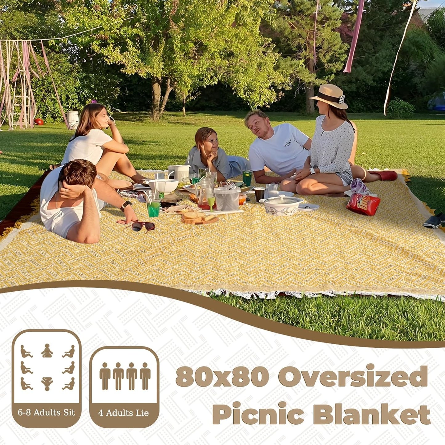 Genovega 2 in 1 Extra Large Rug Outdoor Picnic Blanket Waterproof Woven Boho Mat Giant Beach Towel Travel Essential Yoga Accessories Park Patio Lawn Garden Ground Music Festival Concert Must Have