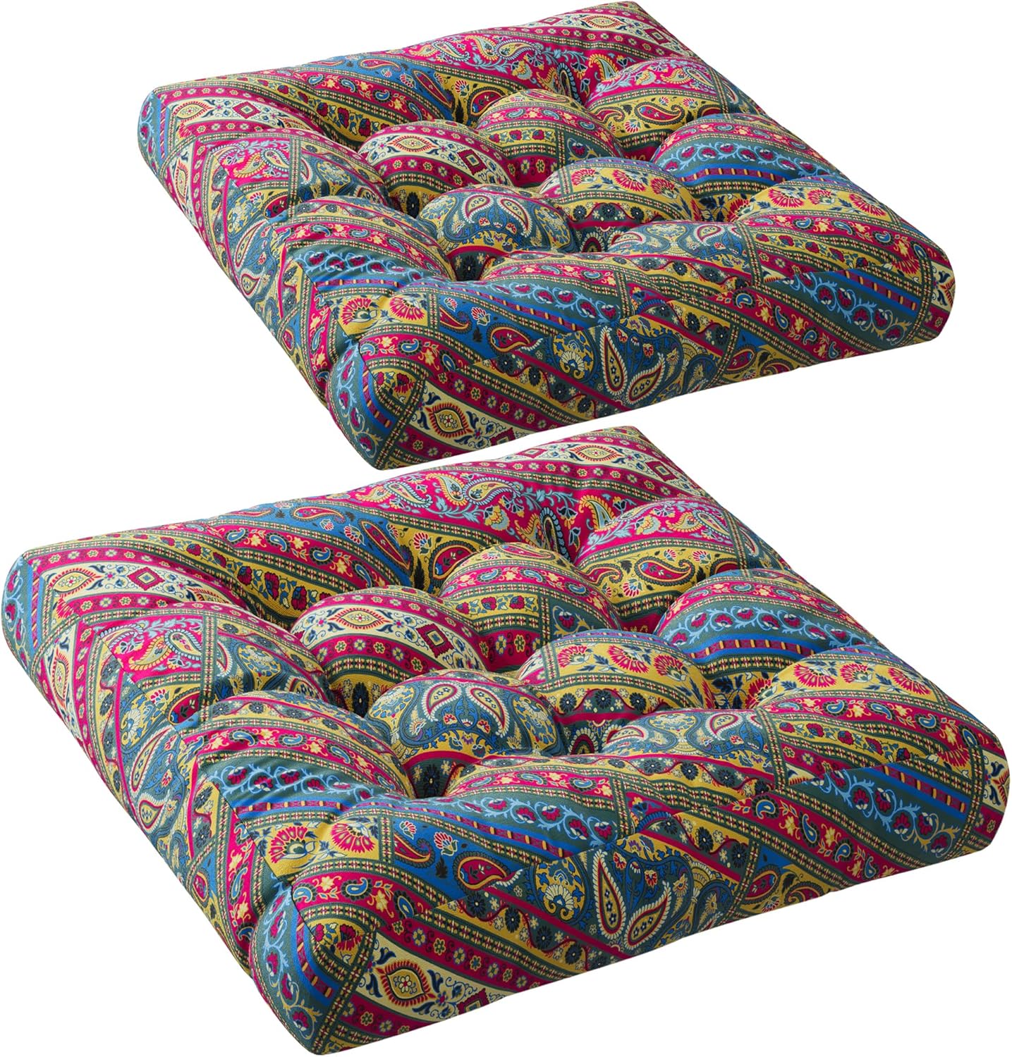 Codi Boho Floor Pillow, Large Meditation Cushion for Adults, Square Pillows Seating for Yoga Living Room Tatami Sitting Home Decor, Memory Foam Added, 22x22 Inch, Multi Patchwork