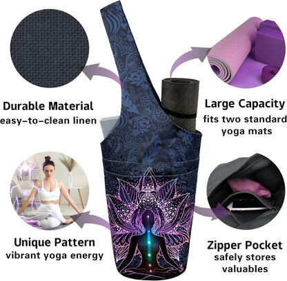 Yoga Mat Bag Carrier for Women with Side Large Pocket Durable Linen Workout Gym Travel Storage Pilates Mats