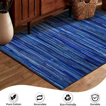 Ramanta Home 100% Cotton Chindi Hosiery Rug 24x36 Inch - Dark Multi, Farmhouse Reversible Soft Bohemeian Rugs Ideal for Entryways, Kitchen, Bedroom | Durable Lightweight Handmade Accent Doormat