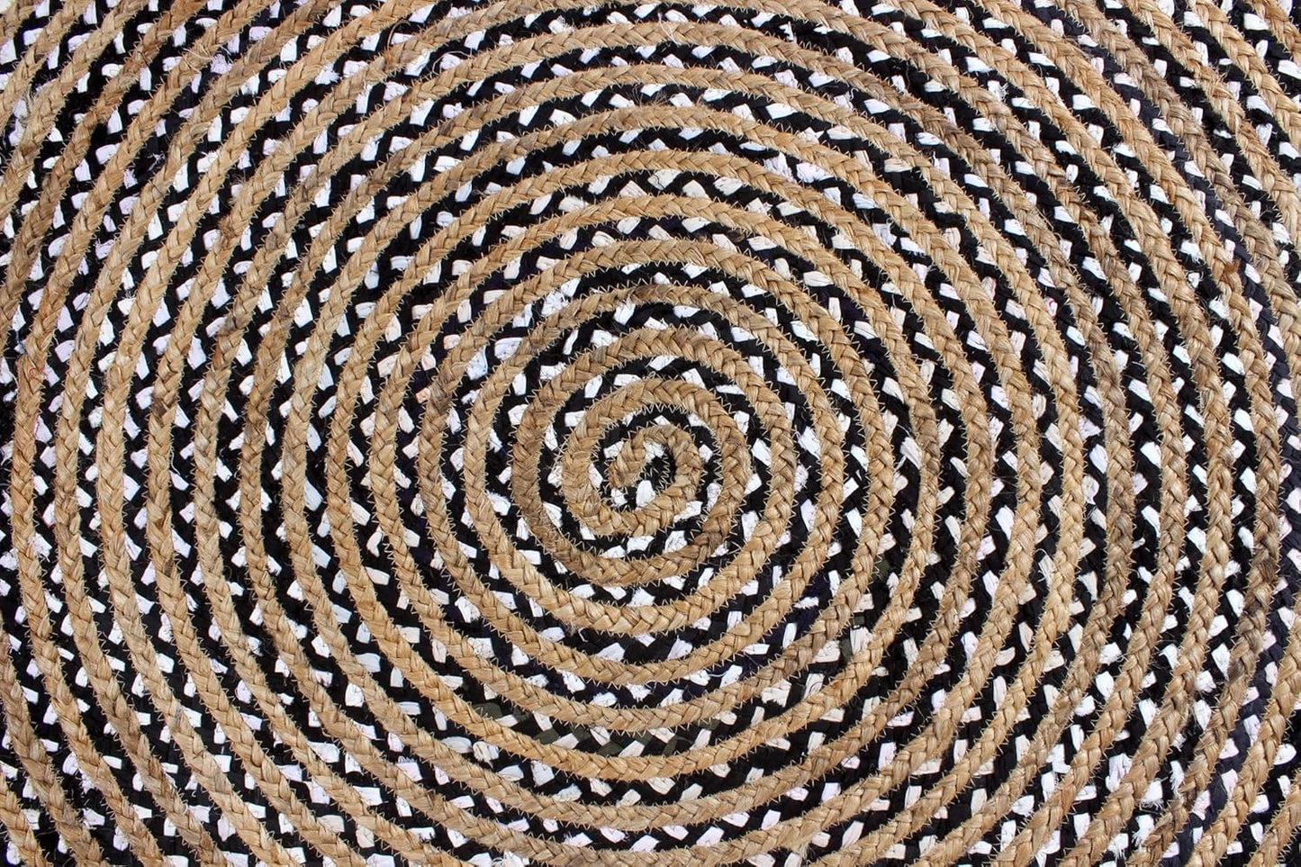Collection Circle Area Rug - 3 x 3 Ft' Beige and Black Geometric Pettern Jute Mat Ideal for High Traffic Area in Hallway Bedroom Living Room Dining Room Kitchen Terrace Yoga Mat