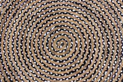 Collection Circle Area Rug - 3 x 3 Ft' Beige and Black Geometric Pettern Jute Mat Ideal for High Traffic Area in Hallway Bedroom Living Room Dining Room Kitchen Terrace Yoga Mat