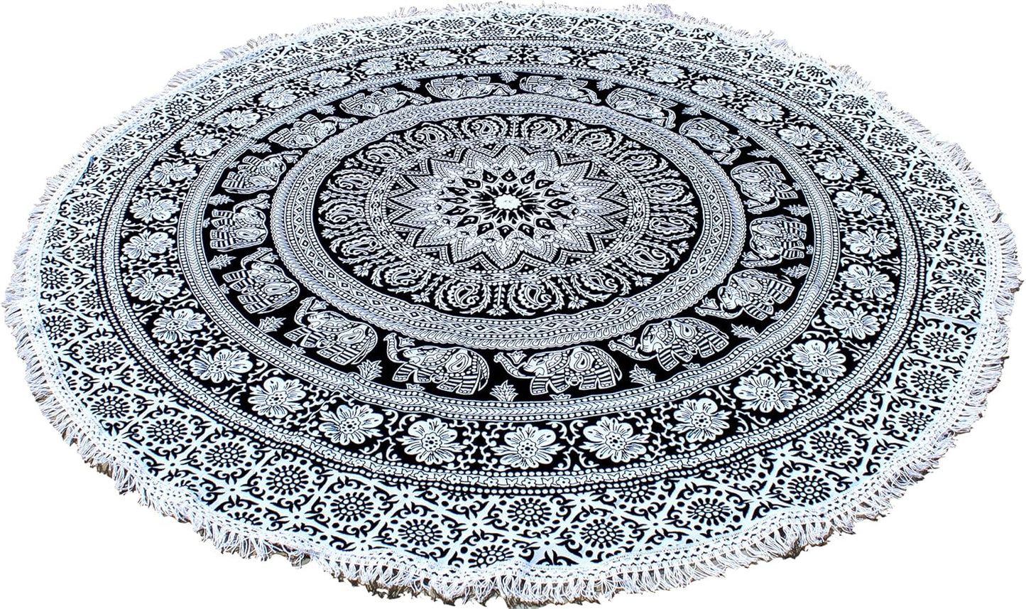 Mandala Round Beach Tapestry Boho Hippie Blanket Bohemian Large Table Cloth Home Decor Yoga Mat Meditation Picnic Rug Throw Hippy Gypsy Tablecloth Roundie (42 Inches, Orange And Blue)