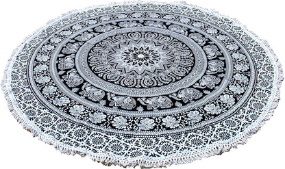 Mandala Round Beach Tapestry Boho Hippie Blanket Bohemian Large Table Cloth Home Decor Yoga Mat Meditation Picnic Rug Throw Hippy Gypsy Tablecloth Roundie (42 Inches, Orange And Blue)