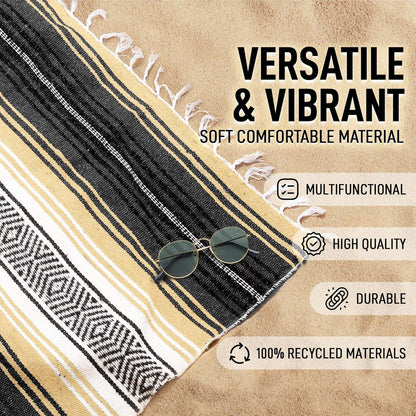 Hydration Nation Authentic Large Handwoven Mexican Blanket - Soft Yoga - Durable Serape - Lightweight Falsa, Beach, Camping, Picnic, Outdoor 70"x50" - Mandarin