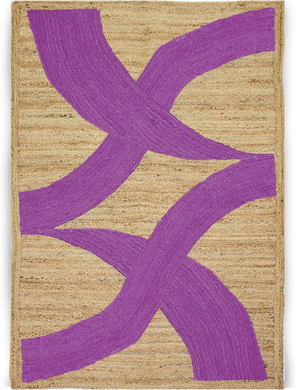 Premium Quality Jute Rug 4x6 Feet Area Rug Natural Fiber Jute Rugs Thick 0.27" Black Abstract Pattern Geometric Rugs for Kids Room, Living Room, Yoga Mat, Indoor Outdoor Carpet - Colors A