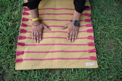 Cotton Organic Yoga Mat - Eco-Friendly Hand-Woven Rug - Handloom Foldable Yoga Mat for Everyday Fitness Maditation Rug - (24”x72”)