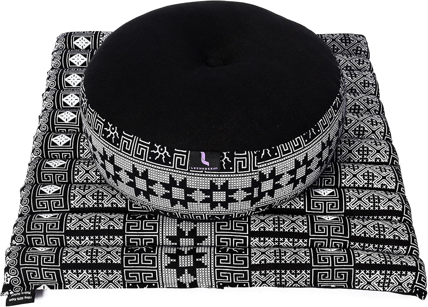Leewadee Meditation Cushion Set – 1 Small Zafu Yoga Pillow and 1 Small Roll-Up Zabuton Mat Filled with Kapok