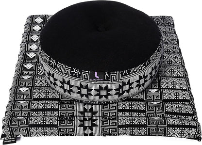 Leewadee Meditation Cushion Set – 1 Small Zafu Yoga Pillow and 1 Small Roll-Up Zabuton Mat Filled with Kapok