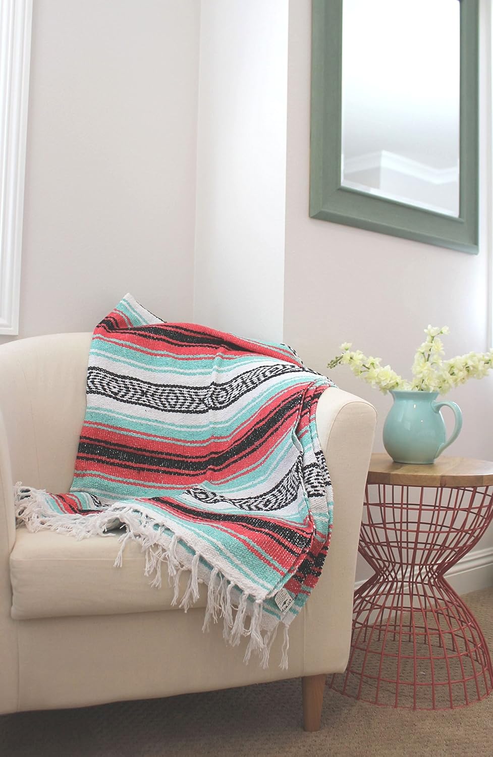 Del Mex Classic Mexican Blanket, Large Authentic Woven Falsa Throw (70"x50"), Artisan Southwest Décor for Beach, Yoga, Outdoors (Lavender)