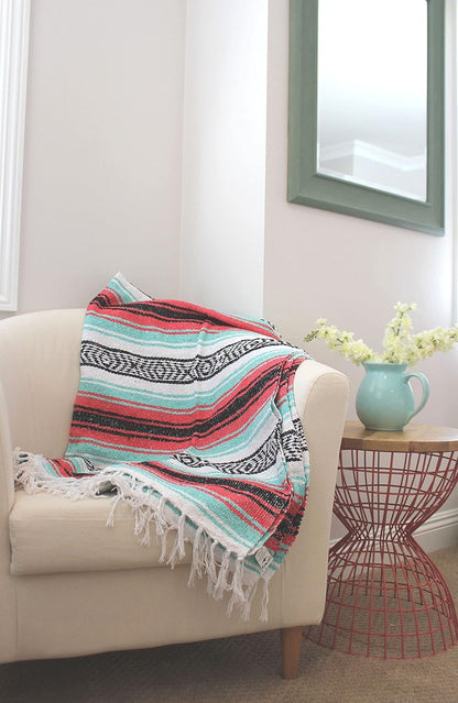Del Mex Classic Mexican Blanket, Large Authentic Woven Falsa Throw (70"x50"), Artisan Southwest Décor for Beach, Yoga, Outdoors (Lavender)