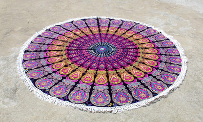 Mandala Round Beach Tapestry Boho Hippie Blanket Bohemian Large Table Cloth Home Decor Yoga Mat Meditation Picnic Rug Throw Hippy Gypsy Tablecloth Roundie (42 Inches, Orange And Blue)