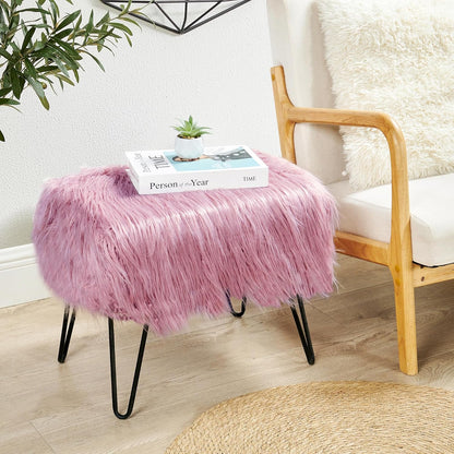 Home Soft Things Green Mongolian Faux Fur Ottoman, Desert Sage, 19'' x 13'' x 17'', Cozy Plush Fluffy Ottoman Foot Rest Stool for Living Room Bedroom Entryway Makeup Bench End of Bed Home Décor
