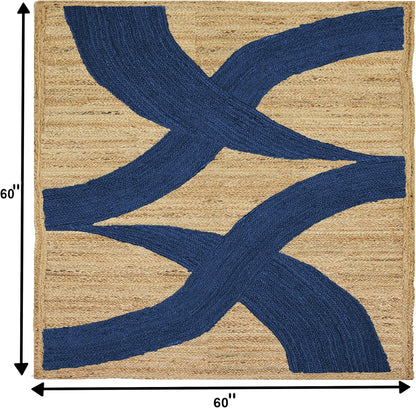 Premium Quality Jute Rug 4x6 Feet Area Rug Natural Fiber Jute Rugs Thick 0.27" Black Abstract Pattern Geometric Rugs for Kids Room, Living Room, Yoga Mat, Indoor Outdoor Carpet - Colors A