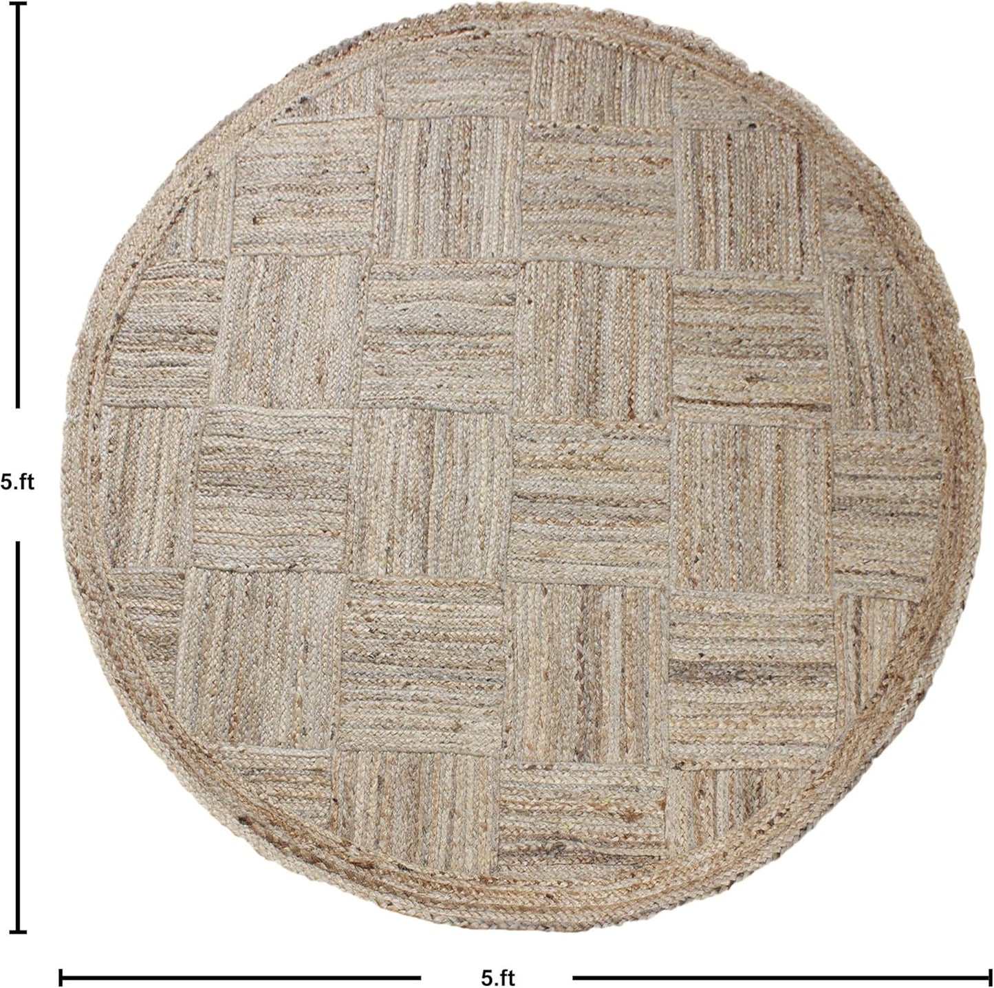 Collection Circle Area Rug - 3 x 3 Ft' Beige and Black Geometric Pettern Jute Mat Ideal for High Traffic Area in Hallway Bedroom Living Room Dining Room Kitchen Terrace Yoga Mat