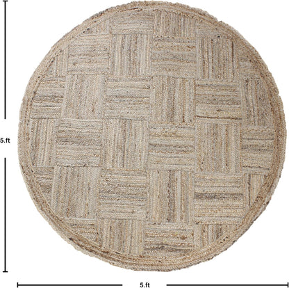 Collection Circle Area Rug - 3 x 3 Ft' Beige and Black Geometric Pettern Jute Mat Ideal for High Traffic Area in Hallway Bedroom Living Room Dining Room Kitchen Terrace Yoga Mat