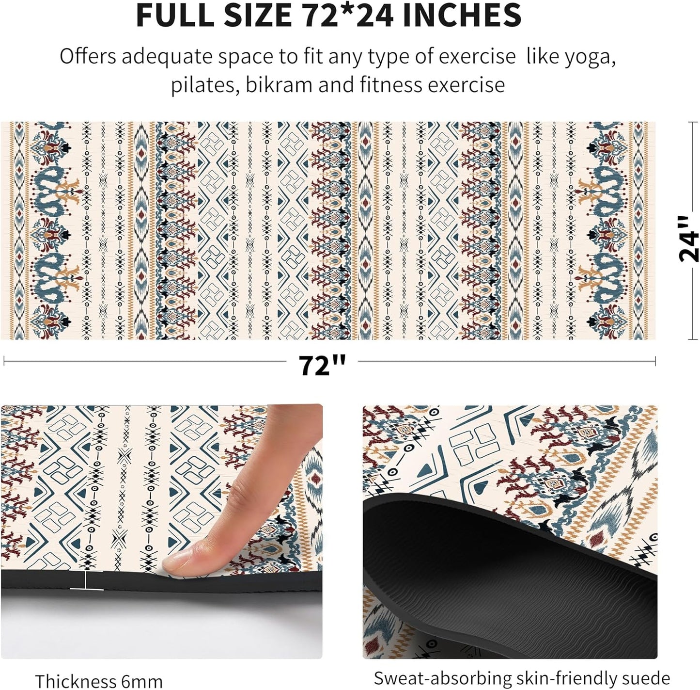 nuveti Yoga Mat Print Extra Thick TPE Non Slip Fitness Exercise Mat with Carrying Bag,72"x24" Extra Thick 6MM Exercise & Workout Mat for Yoga, Pilates Fitness and Floor Exercises - Colors B