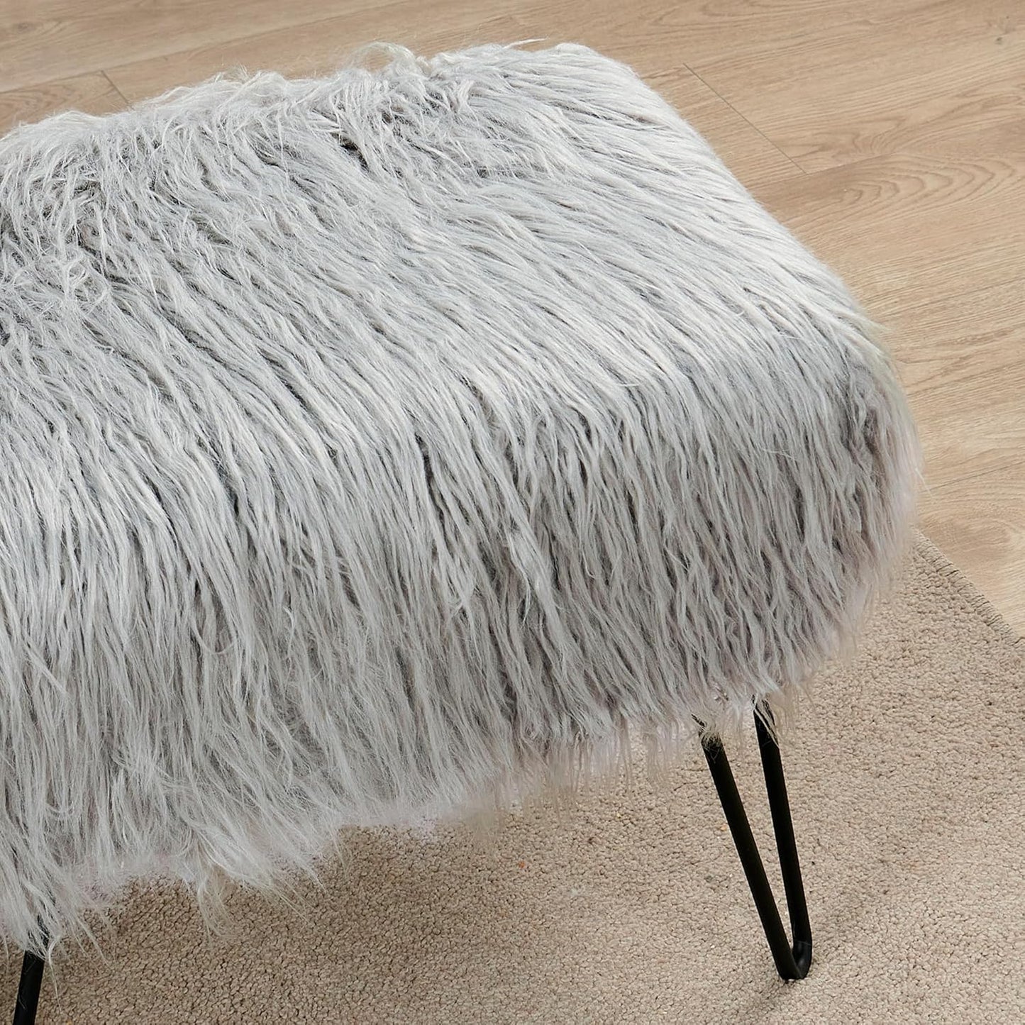 Home Soft Things Green Mongolian Faux Fur Ottoman, Desert Sage, 19'' x 13'' x 17'', Cozy Plush Fluffy Ottoman Foot Rest Stool for Living Room Bedroom Entryway Makeup Bench End of Bed Home Décor