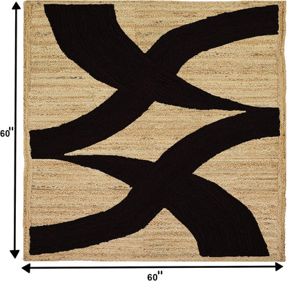 Premium Quality Jute Rug 4x6 Feet Area Rug Natural Fiber Jute Rugs Thick 0.27" Black Abstract Pattern Geometric Rugs for Kids Room, Living Room, Yoga Mat, Indoor Outdoor Carpet - Colors C