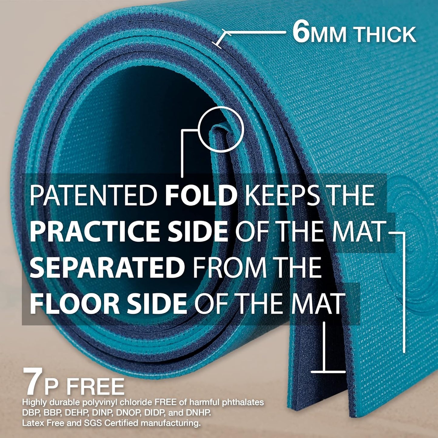 Koru Fold & Roll Yoga Mat - Patented Design, Cleaner Alternative to Traditional Yoga Mats, 6mm Thick, 7P Free, SGS Certified, 68" x 24"