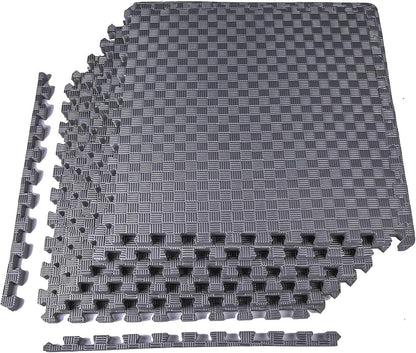 BalanceFrom Puzzle Exercise Mat 1" Thick, EVA Interlocking Foam Floor Tiles for Home Gym, Mat for Home Workout Equipment, Floor Padding for Kids, Black, 24 in x 24 in x 1 in, 24 Sq Ft - 6 Tiles