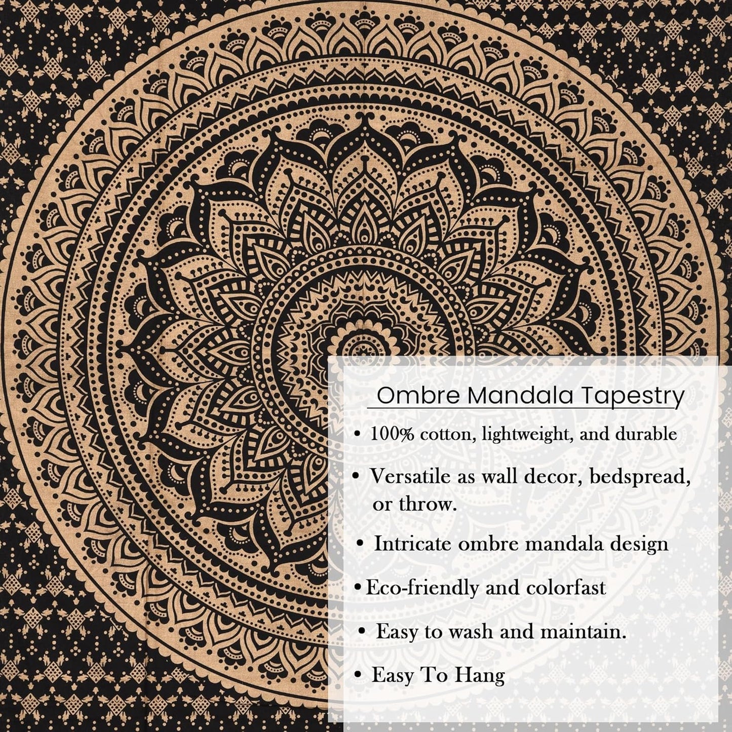 THE ART BOX Original Gold Tapestry Wall Hanging Mandala – Cotton Throw Tapestry – Boho Bedding White and Gold Medium Bedspread 54x60 Inches – Meditation & Yoga Rug Mat