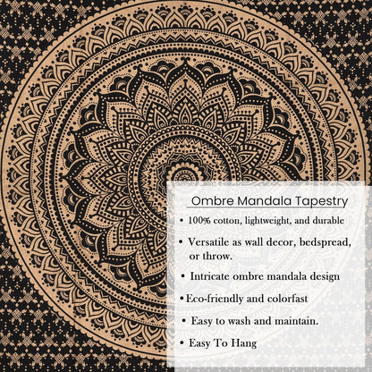 THE ART BOX Original Gold Tapestry Wall Hanging Mandala – Cotton Throw Tapestry – Boho Bedding White and Gold Medium Bedspread 54x60 Inches – Meditation & Yoga Rug Mat