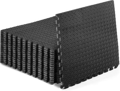 ProsourceFit Exercise Puzzle Mat ½-inch, EVA Interlocking Foam Floor Tiles for Home Gym, Workout Equipment, Kids Play Areas, Black, 24 SQ FT - 6 Tiles