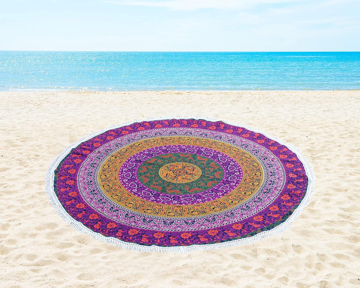 Mandala Round Beach Tapestry Boho Hippie Blanket Bohemian Large Table Cloth Home Decor Yoga Mat Meditation Picnic Rug Throw Hippy Gypsy Tablecloth Roundie (42 Inches, Orange And Blue)