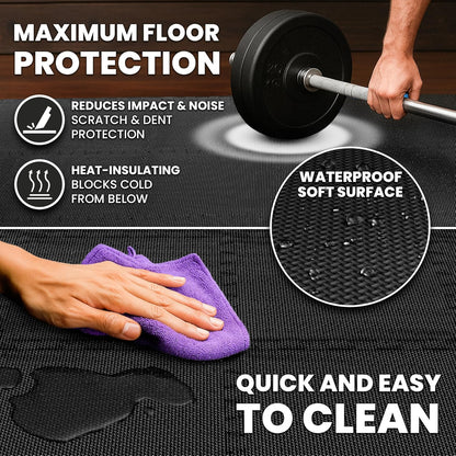 bemaxx Gym Mats Set - 18 pcs EVA Interlocking Foam Floor Tiles (12.6"x12.6"x0.4") 18sqft Protective Gym Flooring Sports Home Workout Exercise Mats Puzzle Garage Fitness Play-Room Pool Treadmill Bike