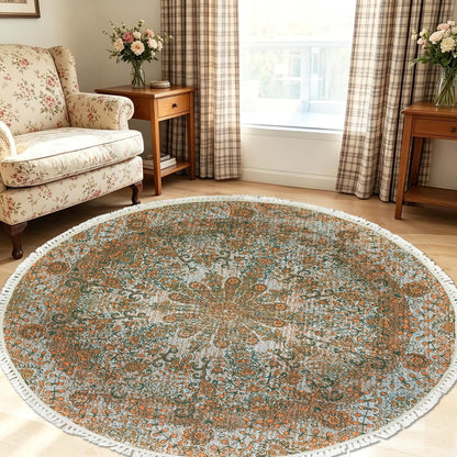 Boho Rug 5Ft Round Bedroom Carpet Circle Nonslip Farmhouse Area Rug Rustic Mandala Floor Mat for Living Room Locker Room Tassel Yoga Throw Rugs Washable Doormat, Purple