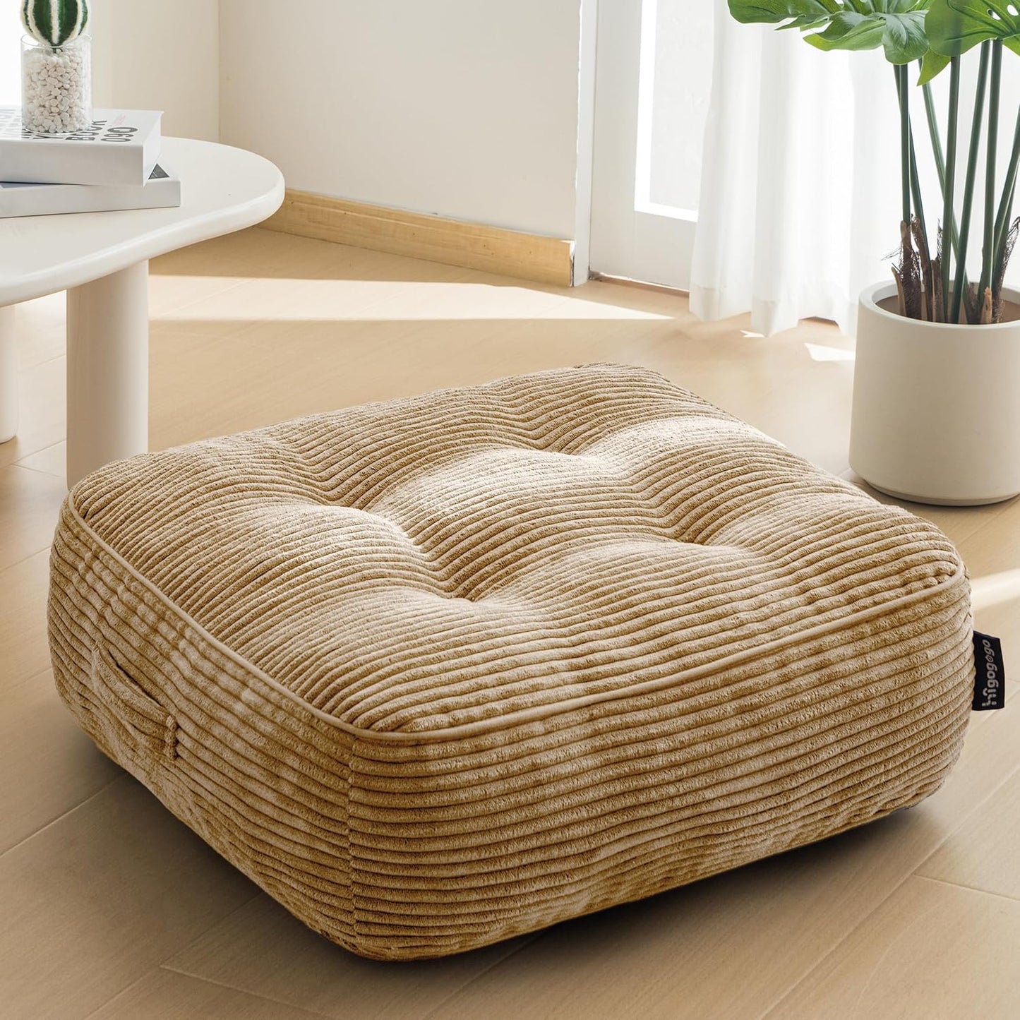 HIGOGOGO Floor Pillow Cushion for Adults, Meditation Cushion Pillow, Large Square Floor Sitting, Tufted Corduroy Cover, for Tatami Living Room or Yoga, 22x22 Inch, Dark Grey