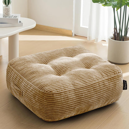 HIGOGOGO Floor Pillow Cushion for Adults, Meditation Cushion Pillow, Large Square Floor Sitting, Tufted Corduroy Cover, for Tatami Living Room or Yoga, 22x22 Inch, Dark Grey